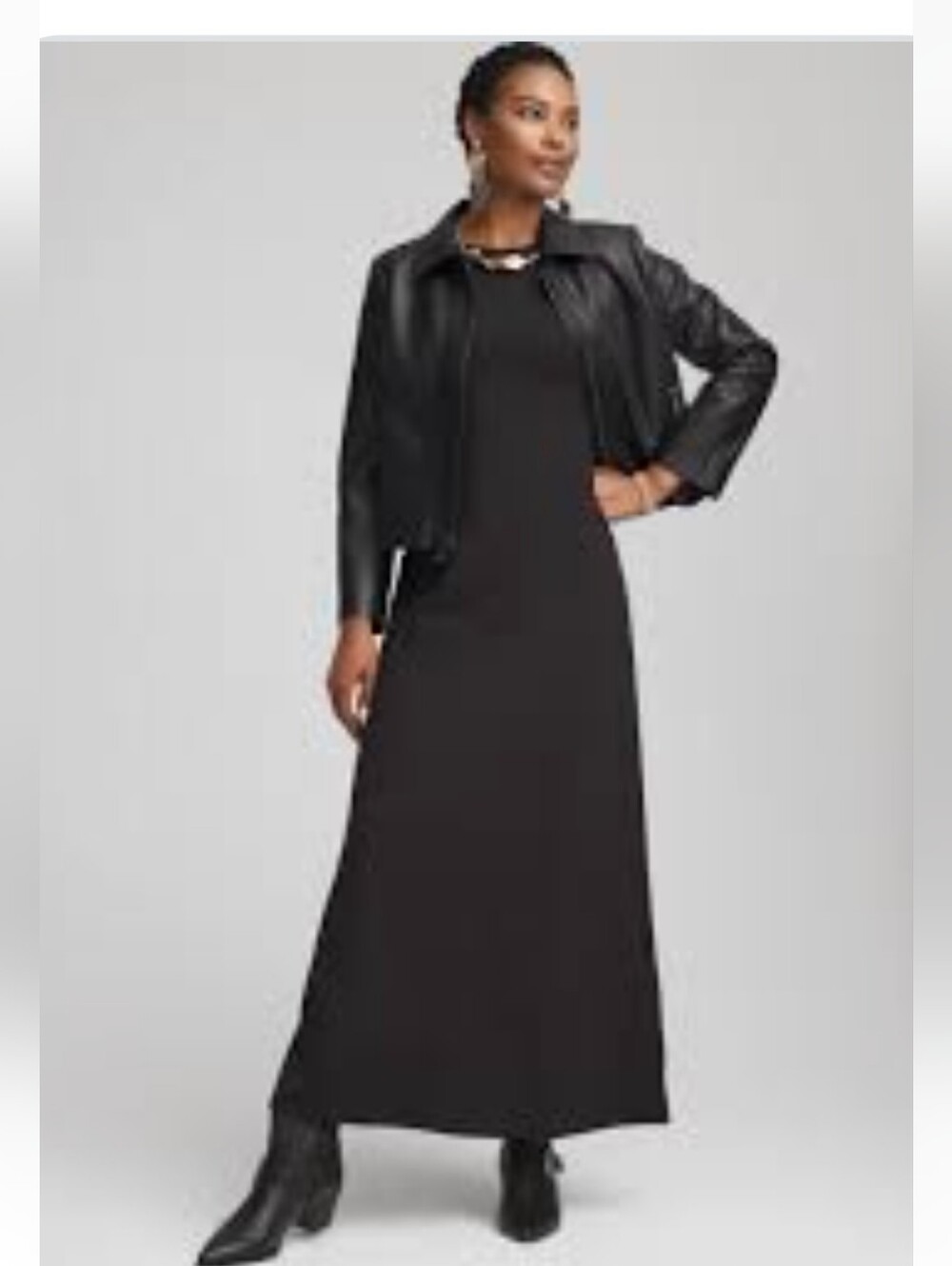 #288. Chicos Maxi Dress Elbow Sleeve Pointe Dress In Solid Black.Retail $159